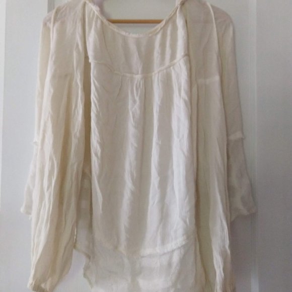 Free People Ivory Peasant Blouse - Hi Lo Hem - S - Picture 2 of 4